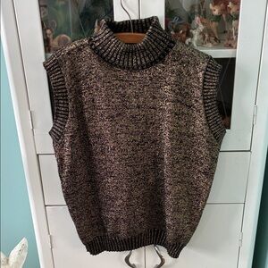 Knit Street sz XL Vintage Sleeveless Sweater Vest gold metallic euc